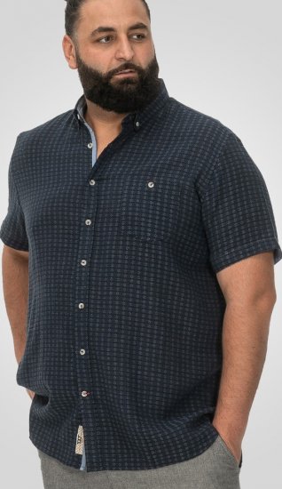 D555 Pontefract Jacquard Linen Mix Short Sleeve Shirt With Button Down Navy - Skjorter - Store skjorter - 2XL-8XL