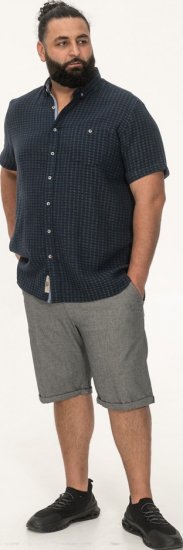 D555 Pontefract Jacquard Linen Mix Short Sleeve Shirt With Button Down Navy - Skjorter - Store skjorter - 2XL-8XL