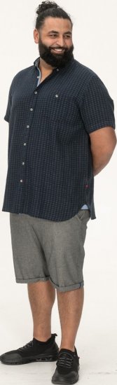 D555 Pontefract Jacquard Linen Mix Short Sleeve Shirt With Button Down Navy - Skjorter - Store skjorter - 2XL-8XL
