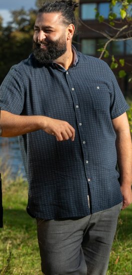 D555 Pontefract Jacquard Linen Mix Short Sleeve Shirt With Button Down Navy - Skjorter - Store skjorter - 2XL-8XL