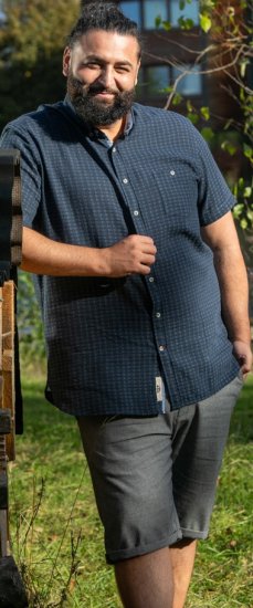 D555 Pontefract Jacquard Linen Mix Short Sleeve Shirt With Button Down Navy - Skjorter - Store skjorter - 2XL-8XL