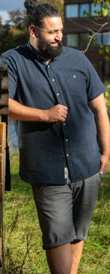 D555 Pontefract Jacquard Linen Mix Short Sleeve Shirt With Button Down Navy - Skjorter - Store skjorter - 2XL-8XL