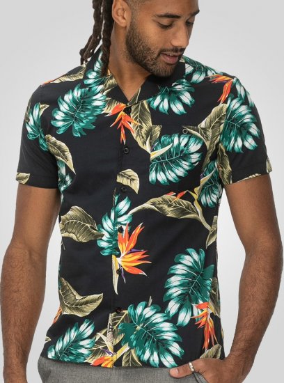 D555 Selby Hawaiian AOP Short Sleeve Revere Collar Shirt Black - Skjorter - Store skjorter - 2XL-8XL