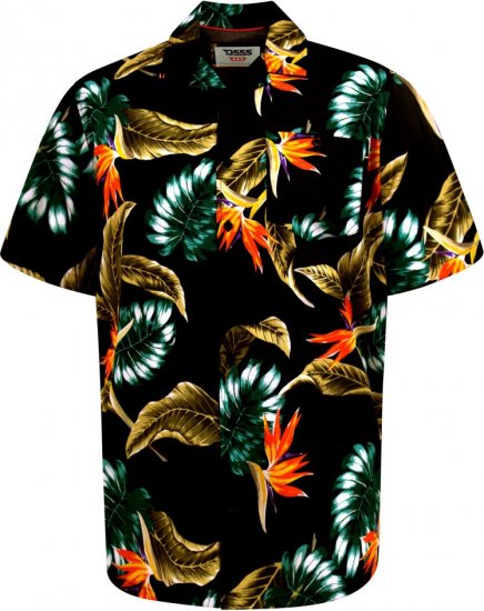D555 Selby Hawaiian AOP Short Sleeve Revere Collar Shirt Black - Skjorter - Store skjorter - 2XL-8XL