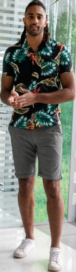 D555 Selby Hawaiian AOP Short Sleeve Revere Collar Shirt Black - Skjorter - Store skjorter - 2XL-8XL