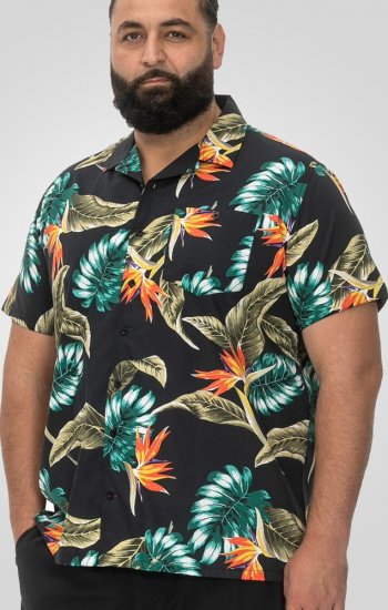 D555 Selby Hawaiian AOP Short Sleeve Revere Collar Shirt Black - Skjorter - Store skjorter - 2XL-8XL