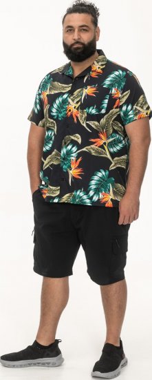 D555 Selby Hawaiian AOP Short Sleeve Revere Collar Shirt Black - Skjorter - Store skjorter - 2XL-8XL