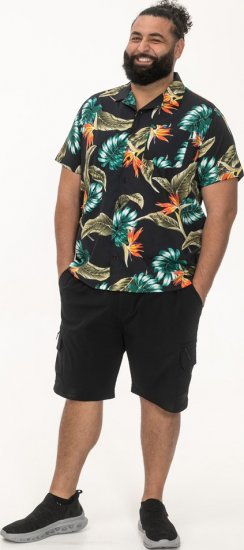 D555 Selby Hawaiian AOP Short Sleeve Revere Collar Shirt Black - Skjorter - Store skjorter - 2XL-8XL