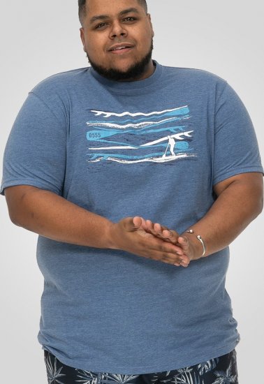 D555 Cardiff Surfer And Waves Printed Crew Neck T-shirt Denim Marl - T-skjorter - Store T-skjorter - 2XL-14XL