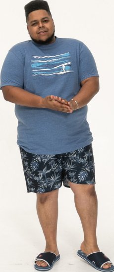 D555 Cardiff Surfer And Waves Printed Crew Neck T-shirt Denim Marl - T-skjorter - Store T-skjorter - 2XL-14XL