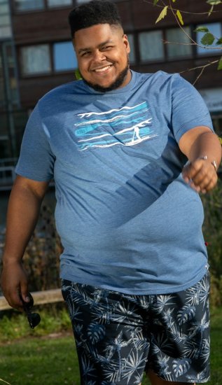 D555 Cardiff Surfer And Waves Printed Crew Neck T-shirt Denim Marl - T-skjorter - Store T-skjorter - 2XL-14XL