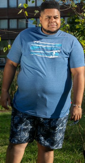 D555 Cardiff Surfer And Waves Printed Crew Neck T-shirt Denim Marl - T-skjorter - Store T-skjorter - 2XL-14XL