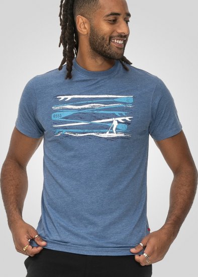 D555 Cardiff Surfer And Waves Printed Crew Neck T-shirt Denim Marl - T-skjorter - Store T-skjorter - 2XL-14XL