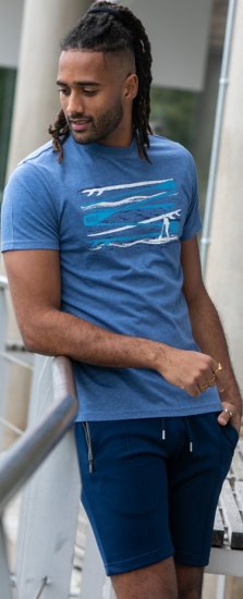 D555 Cardiff Surfer And Waves Printed Crew Neck T-shirt Denim Marl - T-skjorter - Store T-skjorter - 2XL-14XL