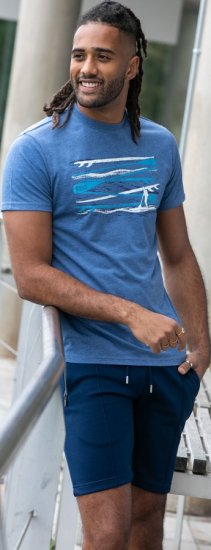 D555 Cardiff Surfer And Waves Printed Crew Neck T-shirt Denim Marl - T-skjorter - Store T-skjorter - 2XL-14XL