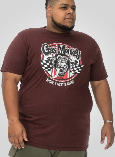 D555 Loughborough Official Gas Monkey Crew Neck T-Shirt Burgundy Black Twist - T-skjorter - Store T-skjorter - 2XL-14XL