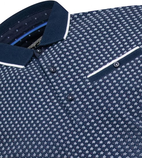D555 Coventry AOP Polo Shirt Jacquard Collar & Ribbed Cuffs Navy - Polo- & piqueskjorter - Poloskjorte i store størrelser - 2XL-8XL