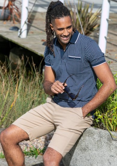 D555 Coventry AOP Polo Shirt Jacquard Collar & Ribbed Cuffs Navy - Polo- & piqueskjorter - Poloskjorte i store størrelser - 2XL-8XL