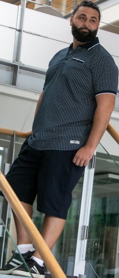D555 Coventry AOP Polo Shirt Jacquard Collar & Ribbed Cuffs Navy - Polo- & piqueskjorter - Poloskjorte i store størrelser - 2XL-8XL