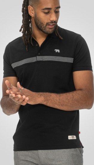 D555 Stafford Cut And Sew Embroidery Stripe Short Sleeve Polo Black - Polo- & piqueskjorter - Poloskjorte i store størrelser - 2XL-8XL