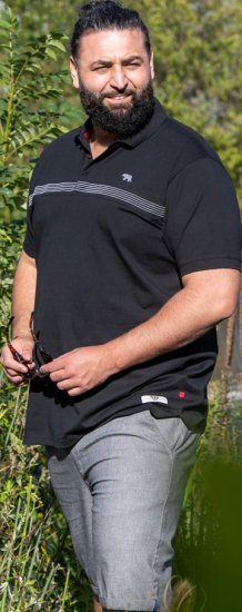 D555 Stafford Cut And Sew Embroidery Stripe Short Sleeve Polo Black - Polo- & piqueskjorter - Poloskjorte i store størrelser - 2XL-8XL