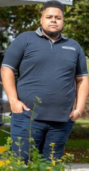 D555 Ilkeston Jacquard Collar & Cuff Short Sleeve Pique Polo Navy - Polo- & piqueskjorter - Poloskjorte i store størrelser - 2XL-8XL