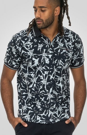 D555 Halifax AOP Hawaiian Print Short Sleeve Polo Blue - T-skjorter - Store T-skjorter - 2XL-14XL