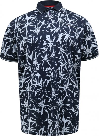 D555 Halifax AOP Hawaiian Print Short Sleeve Polo Blue - T-skjorter - Store T-skjorter - 2XL-14XL