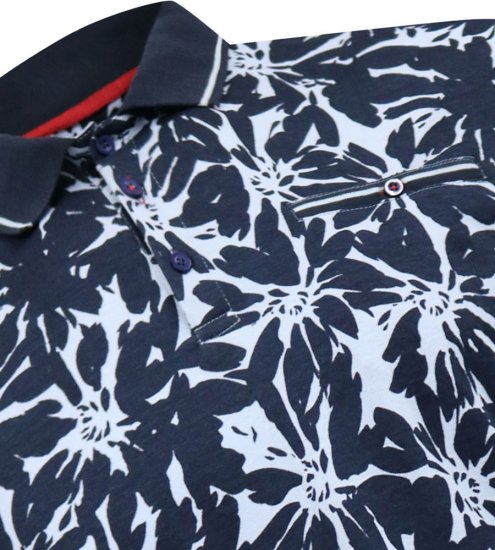 D555 Halifax AOP Hawaiian Print Short Sleeve Polo Blue - T-skjorter - Store T-skjorter - 2XL-14XL