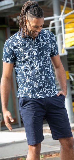 D555 Halifax AOP Hawaiian Print Short Sleeve Polo Blue - T-skjorter - Store T-skjorter - 2XL-14XL