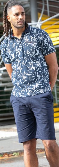D555 Halifax AOP Hawaiian Print Short Sleeve Polo Blue - T-skjorter - Store T-skjorter - 2XL-14XL