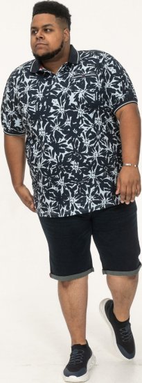D555 Halifax AOP Hawaiian Print Short Sleeve Polo Blue - T-skjorter - Store T-skjorter - 2XL-14XL