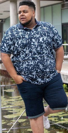 D555 Halifax AOP Hawaiian Print Short Sleeve Polo Blue - T-skjorter - Store T-skjorter - 2XL-14XL