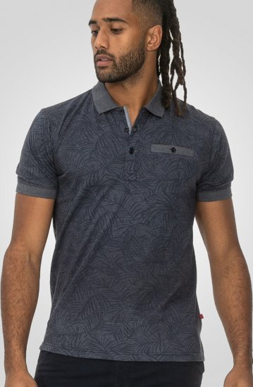 D555 Uttoxeter AOP Leaf Print Short Sleeve Polo Denim - Polo- & piqueskjorter - Poloskjorte i store størrelser - 2XL-8XL