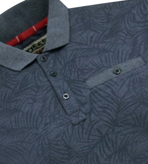 D555 Uttoxeter AOP Leaf Print Short Sleeve Polo Denim - Polo- & piqueskjorter - Poloskjorte i store størrelser - 2XL-8XL