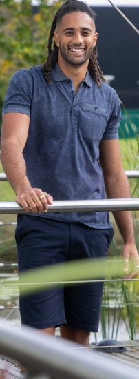 D555 Uttoxeter AOP Leaf Print Short Sleeve Polo Denim - Polo- & piqueskjorter - Poloskjorte i store størrelser - 2XL-8XL