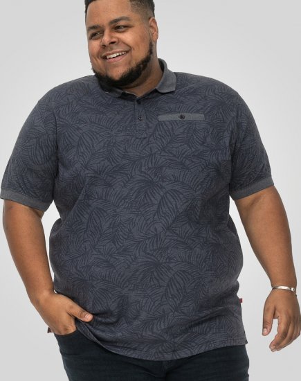 D555 Uttoxeter AOP Leaf Print Short Sleeve Polo Denim - Polo- & piqueskjorter - Poloskjorte i store størrelser - 2XL-8XL