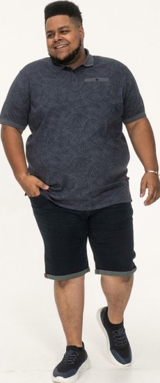 D555 Uttoxeter AOP Leaf Print Short Sleeve Polo Denim - Polo- & piqueskjorter - Poloskjorte i store størrelser - 2XL-8XL