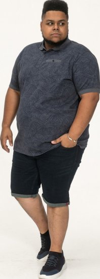 D555 Uttoxeter AOP Leaf Print Short Sleeve Polo Denim - Polo- & piqueskjorter - Poloskjorte i store størrelser - 2XL-8XL