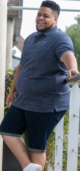 D555 Uttoxeter AOP Leaf Print Short Sleeve Polo Denim - Polo- & piqueskjorter - Poloskjorte i store størrelser - 2XL-8XL
