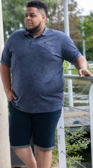 D555 Uttoxeter AOP Leaf Print Short Sleeve Polo Denim - Polo- & piqueskjorter - Poloskjorte i store størrelser - 2XL-8XL