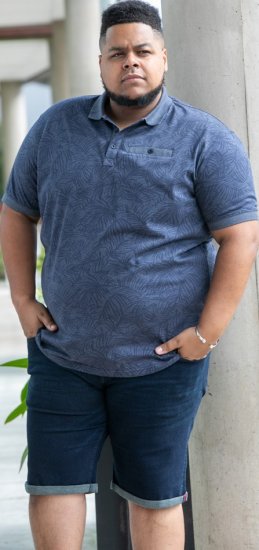D555 Uttoxeter AOP Leaf Print Short Sleeve Polo Denim - Polo- & piqueskjorter - Poloskjorte i store størrelser - 2XL-8XL
