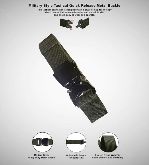 D555 Dale Tactical Stretch Webbing Belt with Heavy Duty Quick Release Buckle Khaki - Belter - Lange belter - W40-W70/2XL-8XL