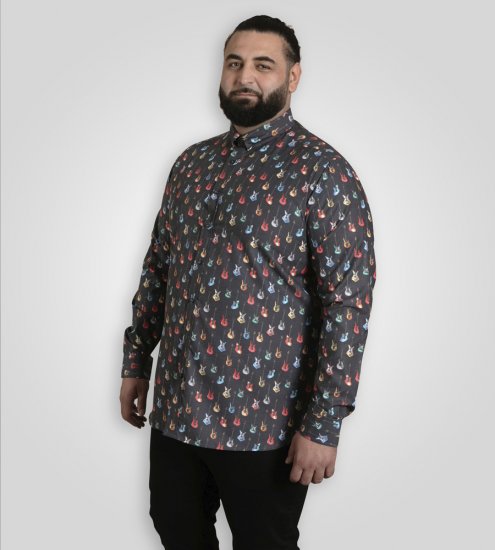 D555 Wakefield Long Sleeve AOP Guitar Printed Shirt Grey - Skjorter - Store skjorter - 2XL-8XL