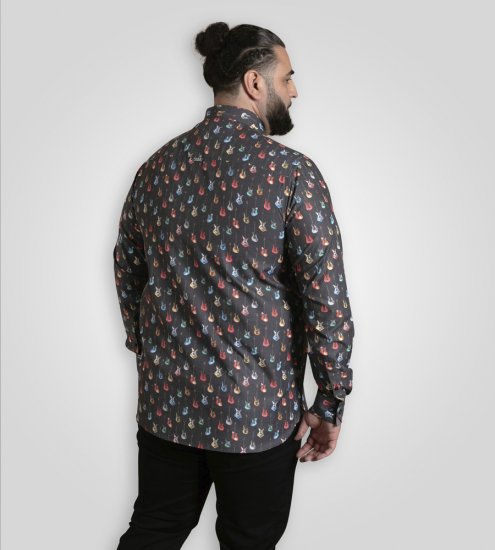 D555 Wakefield Long Sleeve AOP Guitar Printed Shirt Grey - Skjorter - Store skjorter - 2XL-8XL