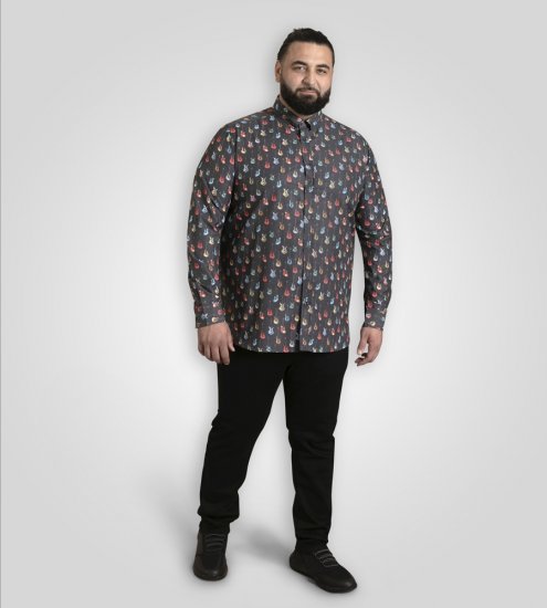 D555 Wakefield Long Sleeve AOP Guitar Printed Shirt Grey - Skjorter - Store skjorter - 2XL-8XL