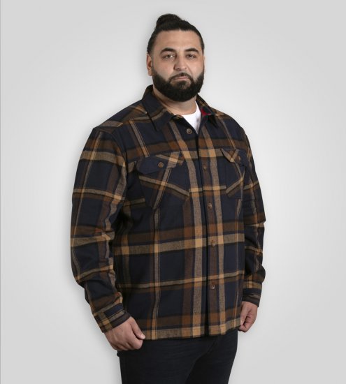 D555 Aldershot Long Sleeve Heavy Shacket Overshirt Tan/Navy Check - Skjorter - Store skjorter - 2XL-8XL