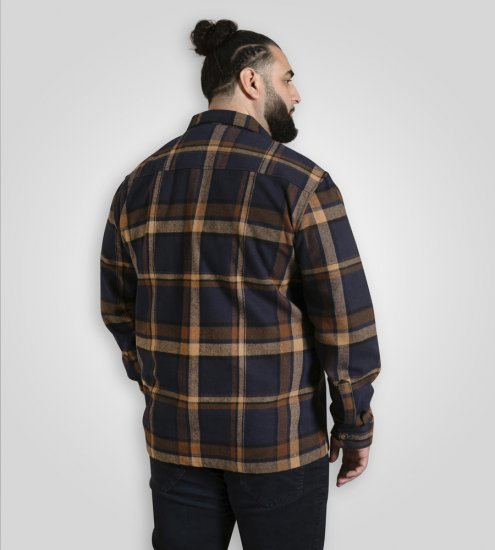 D555 Aldershot Long Sleeve Heavy Shacket Overshirt Tan/Navy Check - Skjorter - Store skjorter - 2XL-8XL