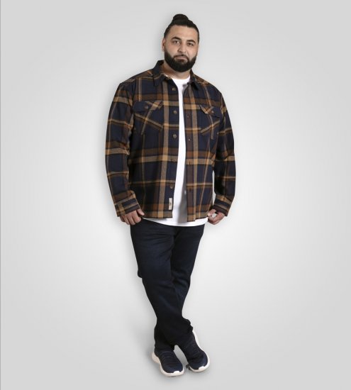D555 Aldershot Long Sleeve Heavy Shacket Overshirt Tan/Navy Check - Skjorter - Store skjorter - 2XL-8XL