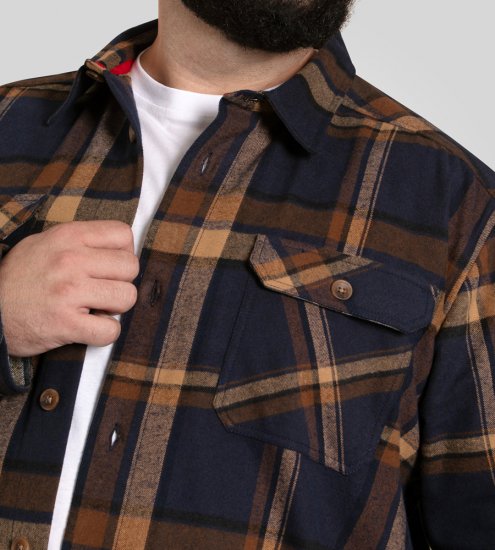 D555 Aldershot Long Sleeve Heavy Shacket Overshirt Tan/Navy Check - Skjorter - Store skjorter - 2XL-8XL